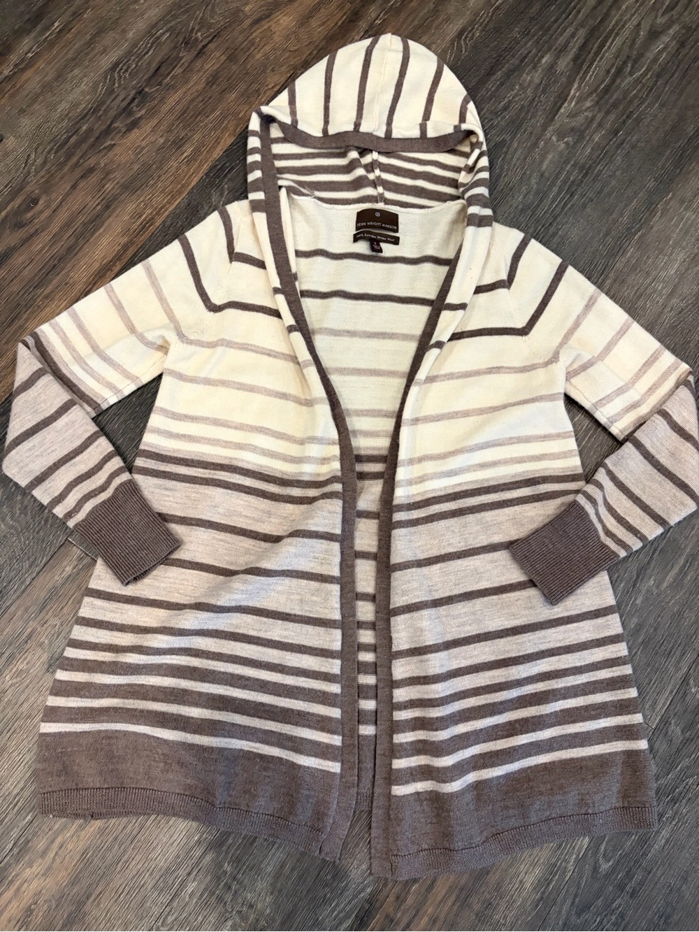 Fenn Wright Manson Cream and Taupe Striped Hooded Wool Cardigan